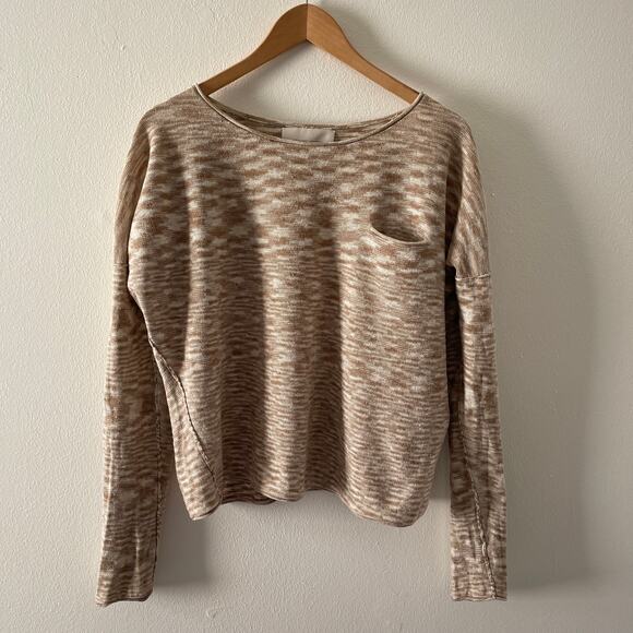 Brochu Walker Sweater Medium Tan Linen Cotton Neutral Coastal Breathable Classic - Picture 1 of 8